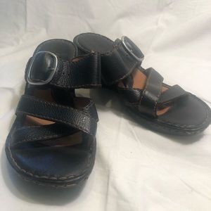Born strappy, slip on wedge/sandal in black